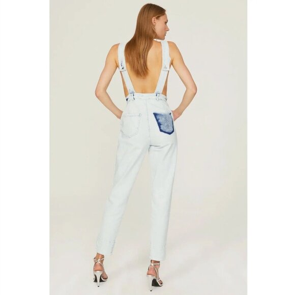 RETROFETE Denim Monet Jumpsuit Overalls Coveralls M Acid Wash V Neck - Picture 6 of 9